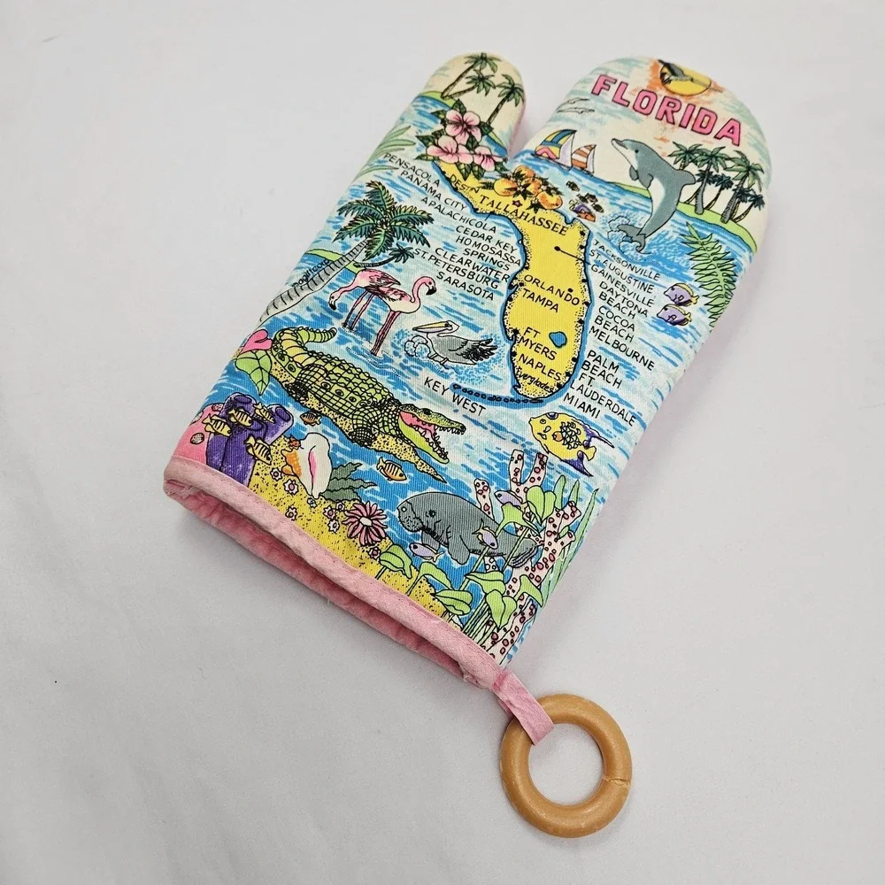 Vintage Florida Map Oven Mitt Unisex OS Pink Tropical Souvenir Kitsch Beach